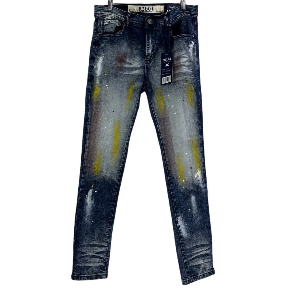 R3bel Men's Skinny Fit Painted Graffiti Jeans Size W34 L31 NWT